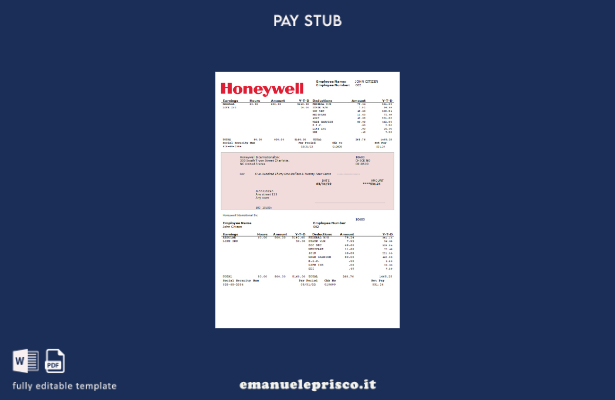 modello di busta paga della società conglomerata Honeywell USA in stile verifica